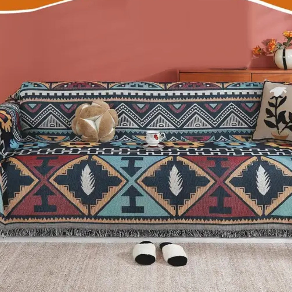 Geometric Sofa Cover Boho Patterned Stretch Fabric