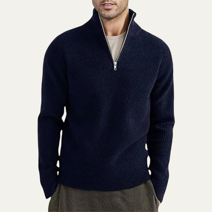 Men's Mock Neck Half Zip Sweater Ribbed Knit Warm