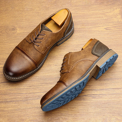 Monferrato Men's Leather Oxford Shoes Lace Up Brown
