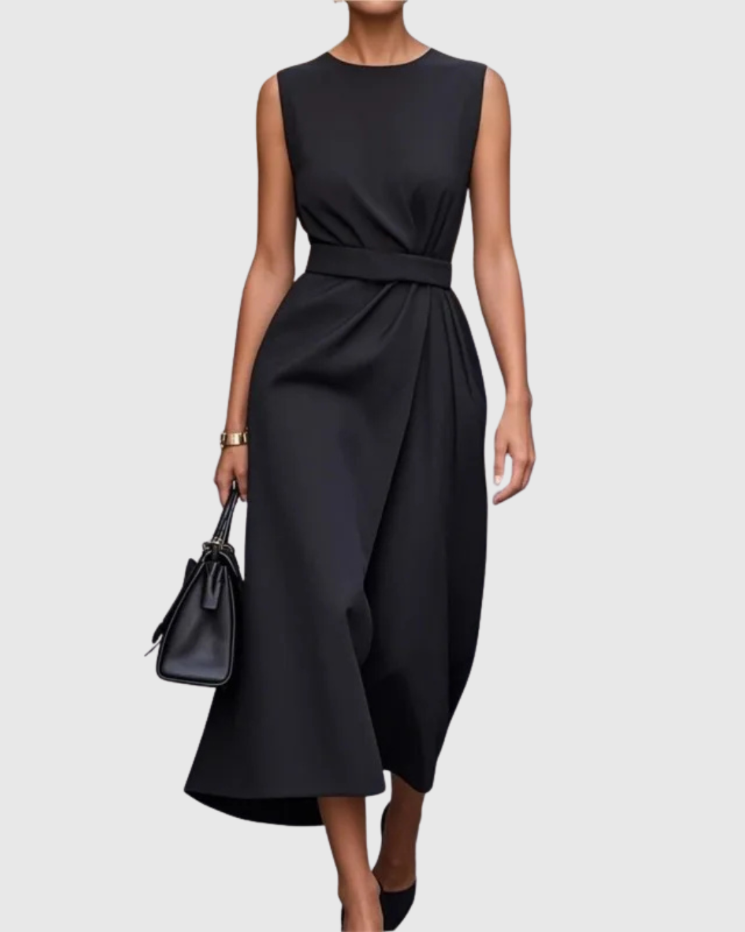 Vera Women's Sleeveless Midi Dress Twist Waist Round Neck
