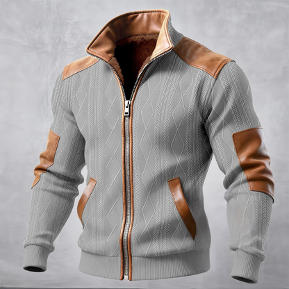 Men's Cable Knit Sweater Jacket Fleece Lined Warm Zip Up