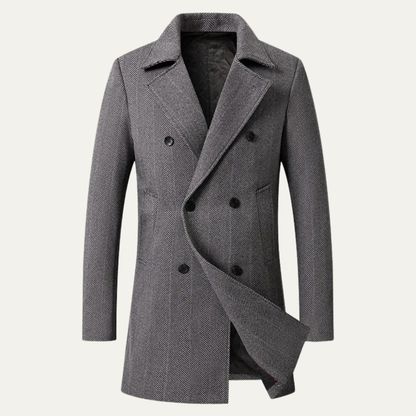 Men's Wool Tweed Overcoat Herringbone Pattern
