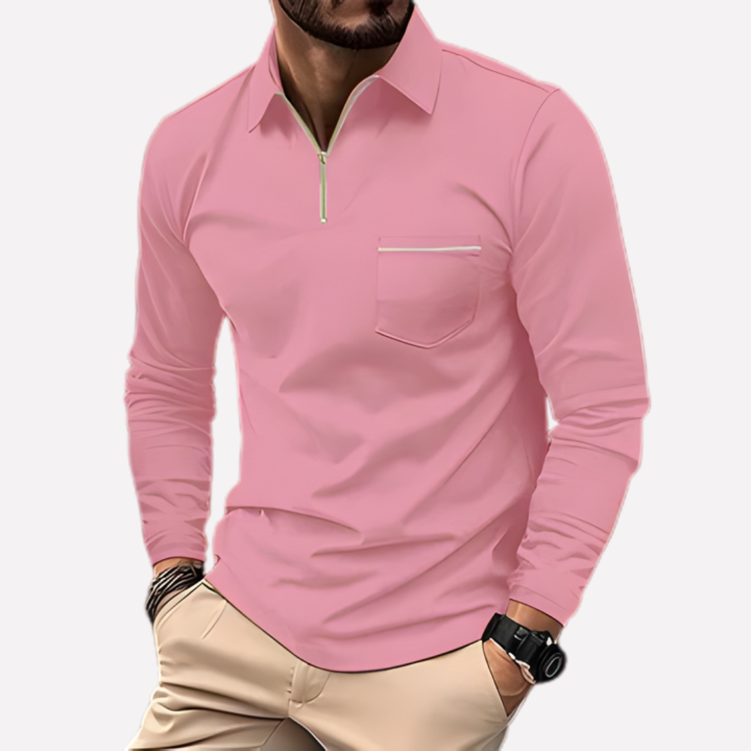 Men's Polo Shirt Long Sleeve Cotton Chest Pocket