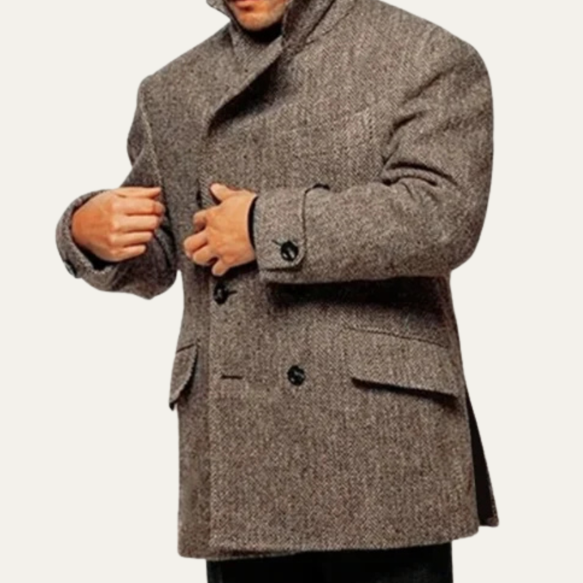 Men's Tweed Blazer Wool Blend Double Breasted Brown
