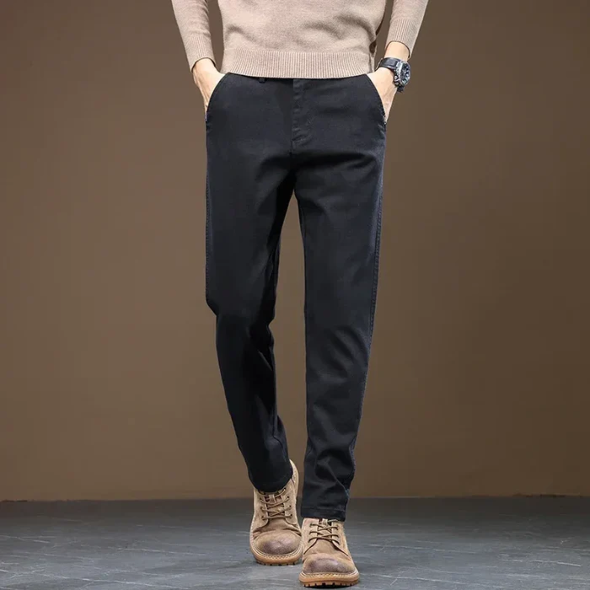 Men's Classic Straight Leg Pants Cotton Casual Beige
