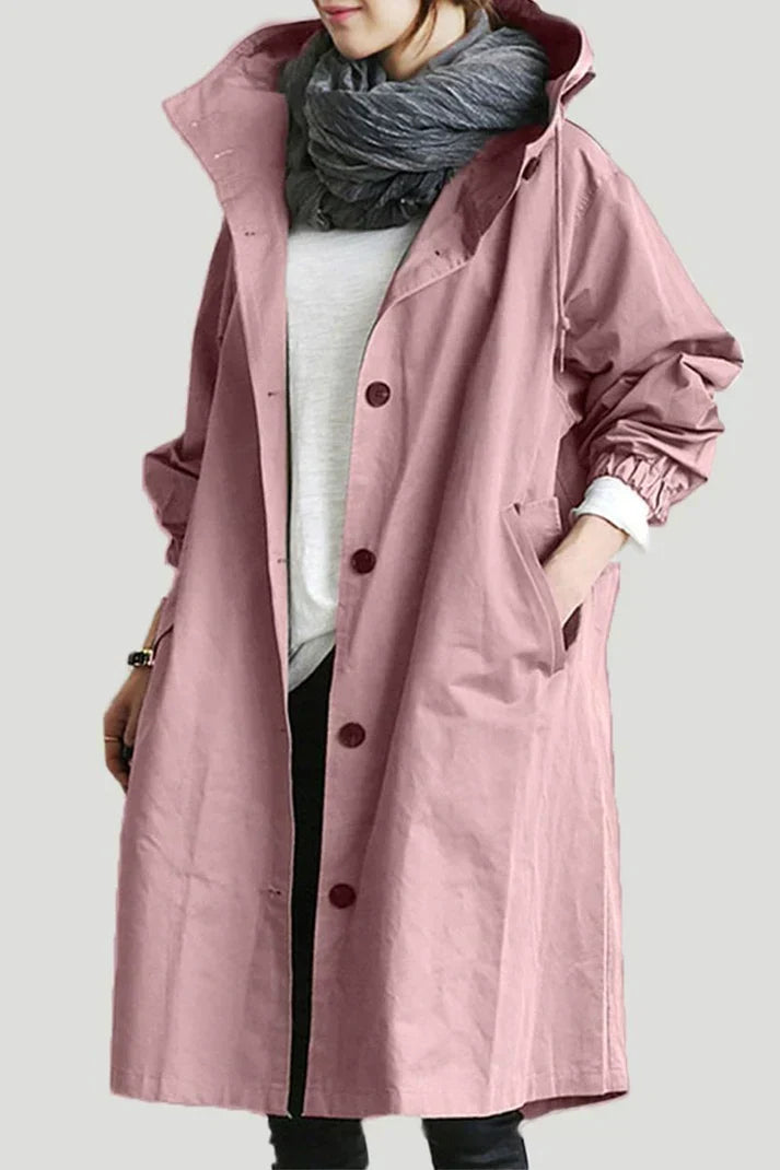 Women's Hooded Trench Coat Oversized Cotton Water-Resistant