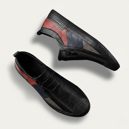 Men's Leather Sneakers Zip Up Black