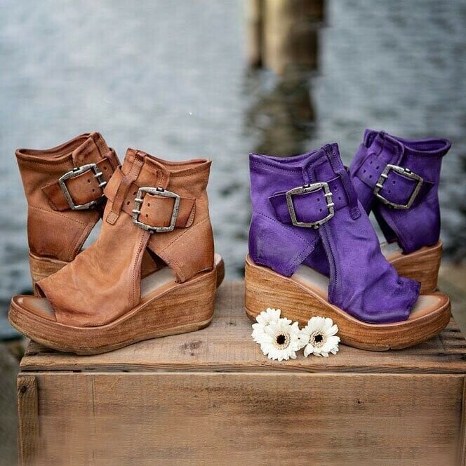 Wedge Sandals Buckle Boho Style