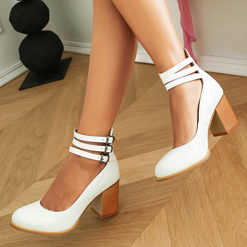 Women's Ankle Strap Sandals Smooth Thick Heel
