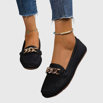 Women's Slip-On Loafers Gold Chain Detail Flat Shoes