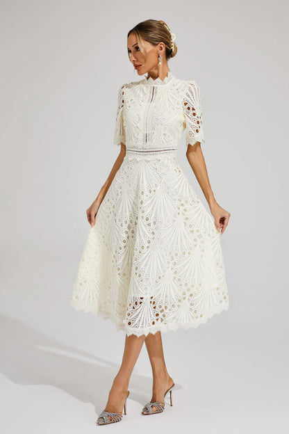 Women's Elegant Lace Midi Dress - Vonnera