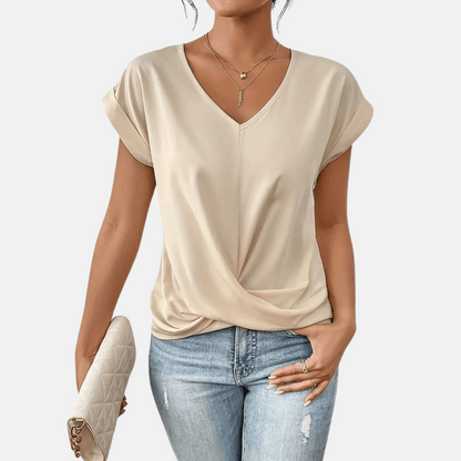 Women's V-Neck Blouse Draped Hem - Vonnera