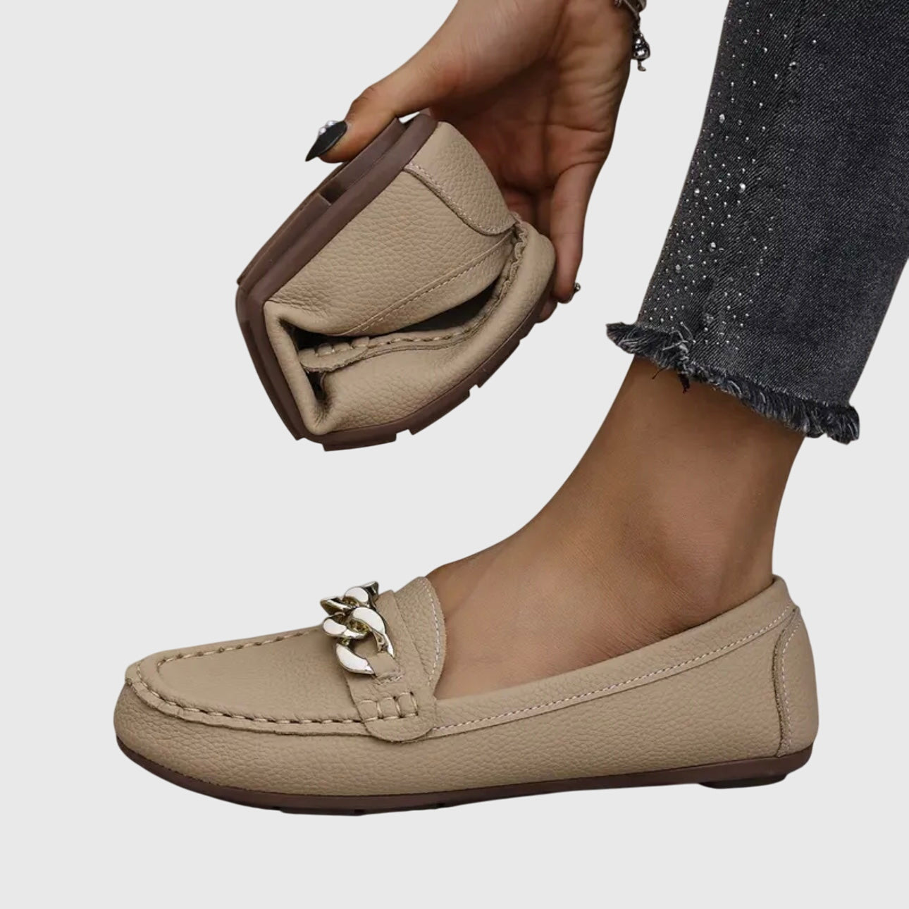 Harlow | Women's Casual Slip-On Flat Loafers with Gold Chain Detail