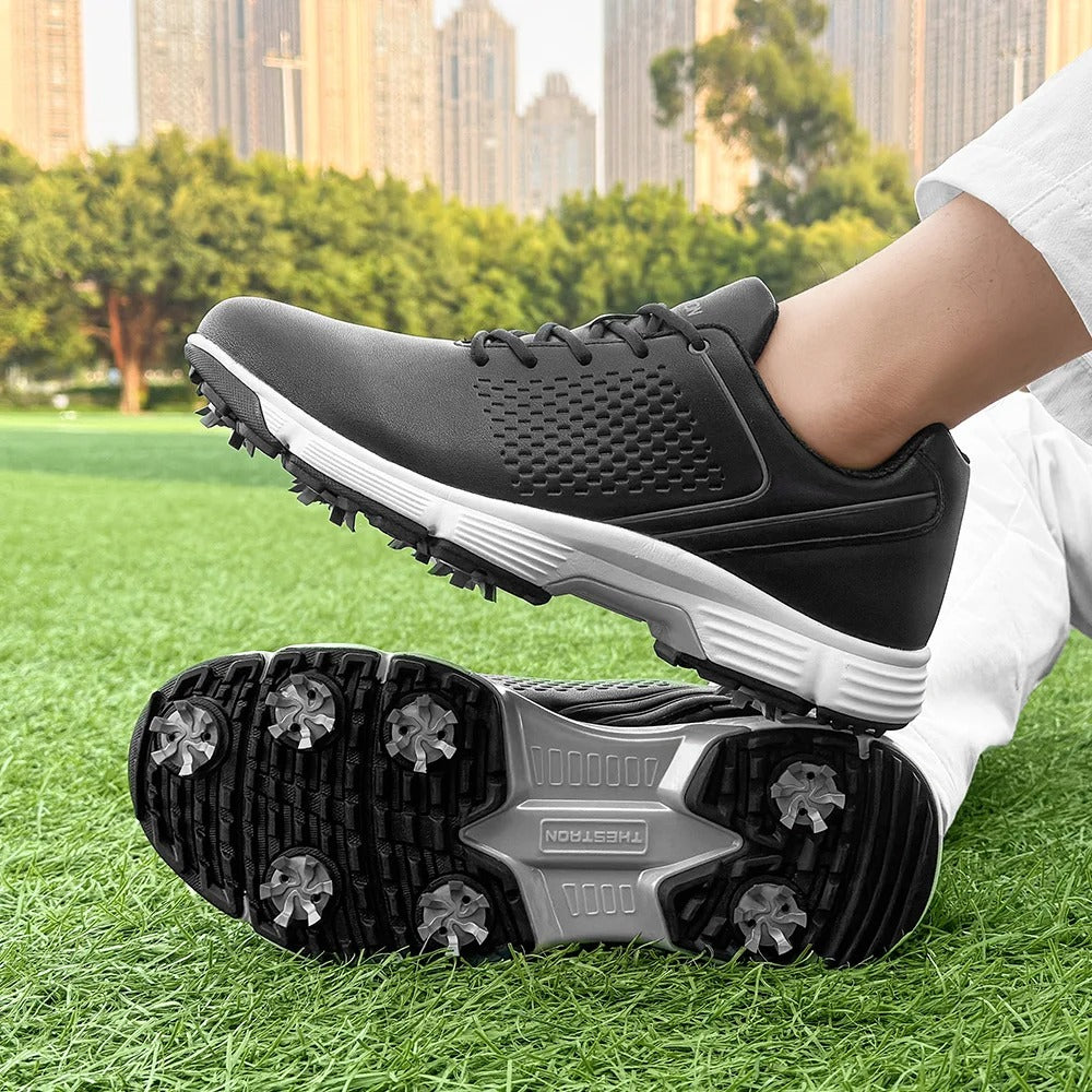 Mens Golf Shoes Waterproof Leather Black