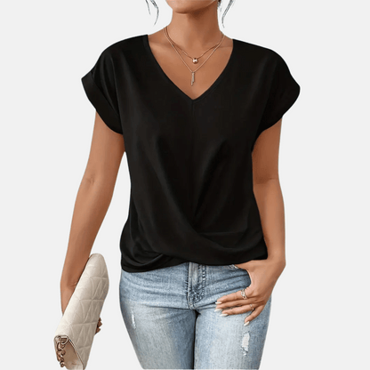 Women's V-Neck Blouse Draped Hem