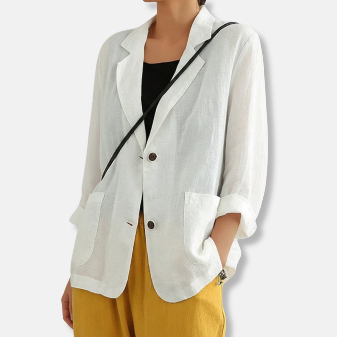 Linen Blend Relaxed Fit Blazer Lightweight Beige