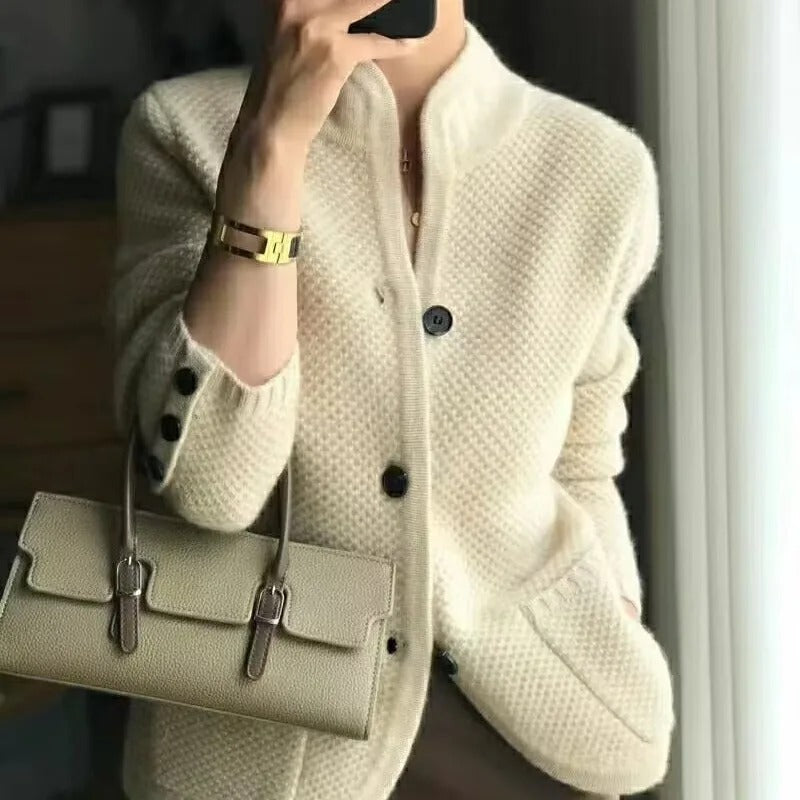 Women's Cashmere Wool Jacket Thick Warm Beige - Vonnera