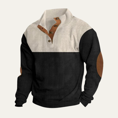 Men's Corduroy Sweater Color Block Suede Elbow Patches