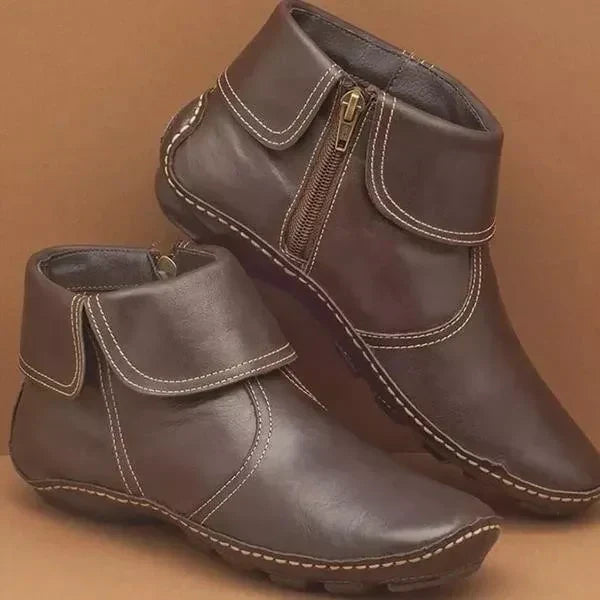 Women's Ankle Boots Folded Collar Side Zipper