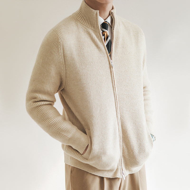 Men's Slim Fit Ribbed Cardigan Zip Front