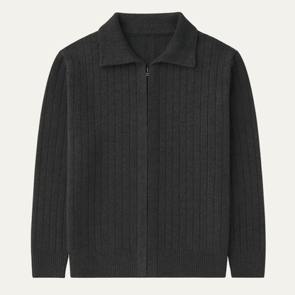 Men's Merino Wool Zip Cardigan Black - Vonnera
