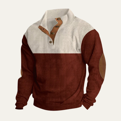 Men's Corduroy Sweater Color Block Suede Elbow Patches
