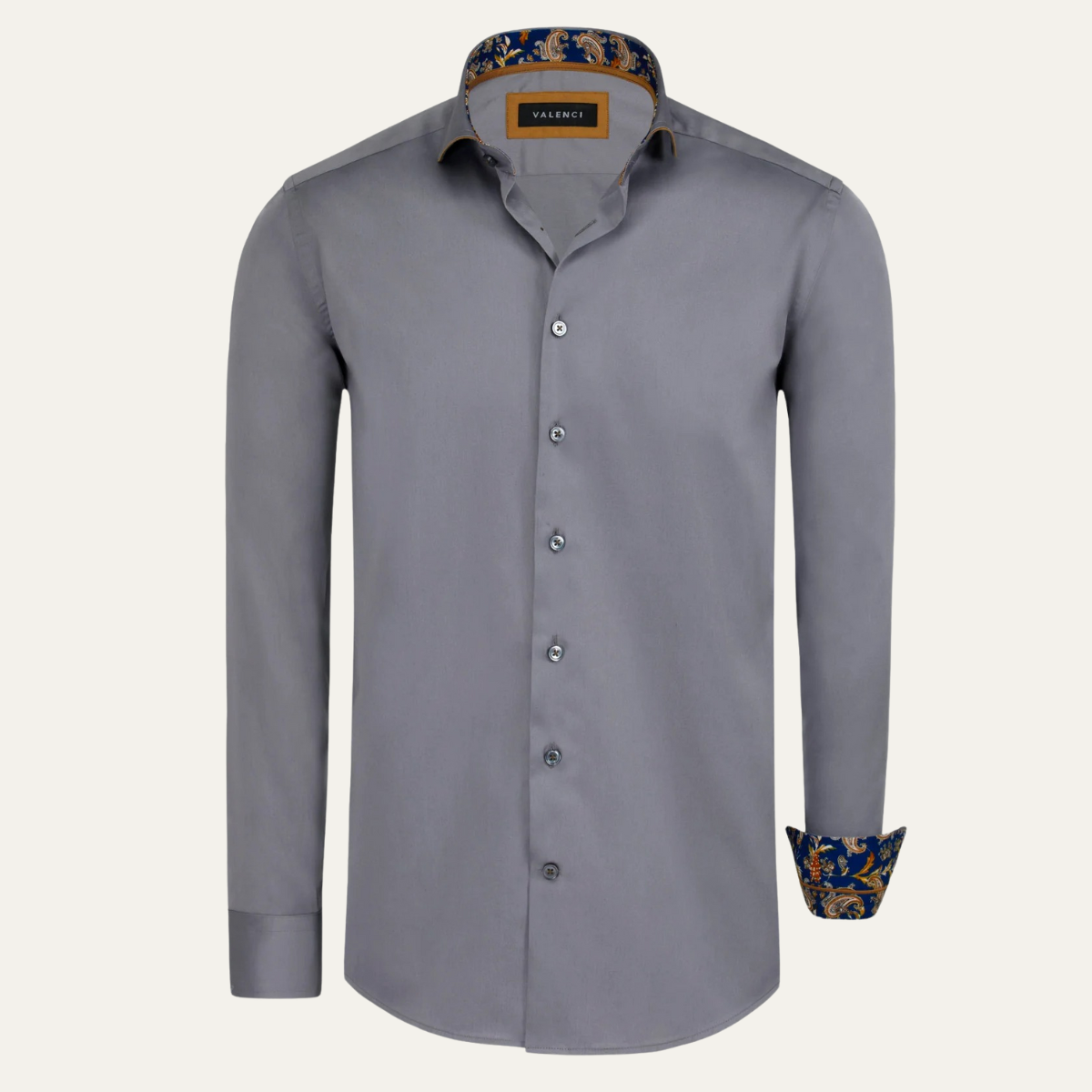 Men's Cotton Dress Shirt Gray Long Sleeve Satin - Vonnera