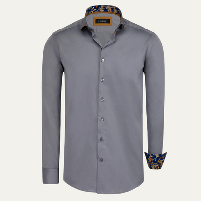 Men's Cotton Dress Shirt Gray Long Sleeve Satin - Vonnera