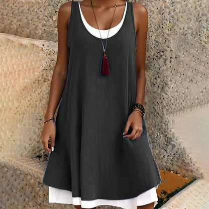 Women's Sleeveless Mini Dress Layered Scoop Neck - Vonnera