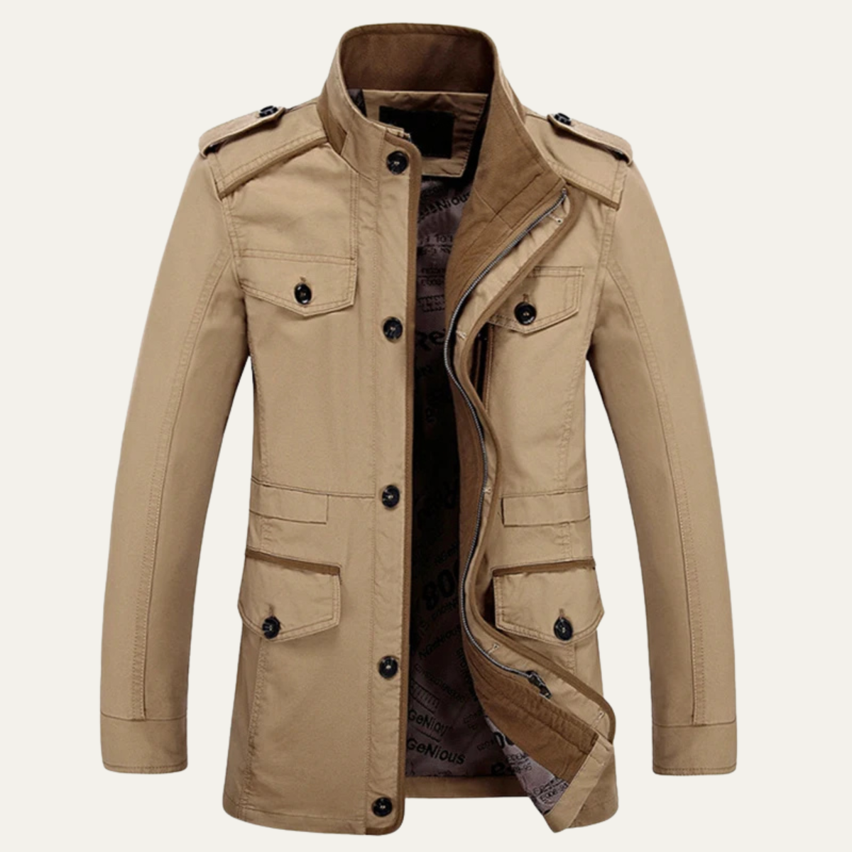 Mens Casual Trench Coat Long Military Style Jacket - Vonnera