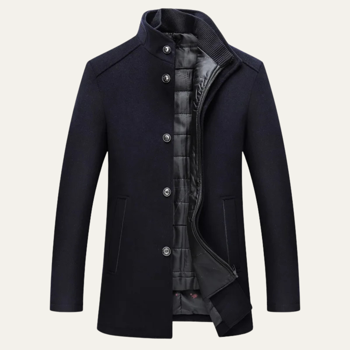 Men's Wool Blend Coat Warm Lining Button Up