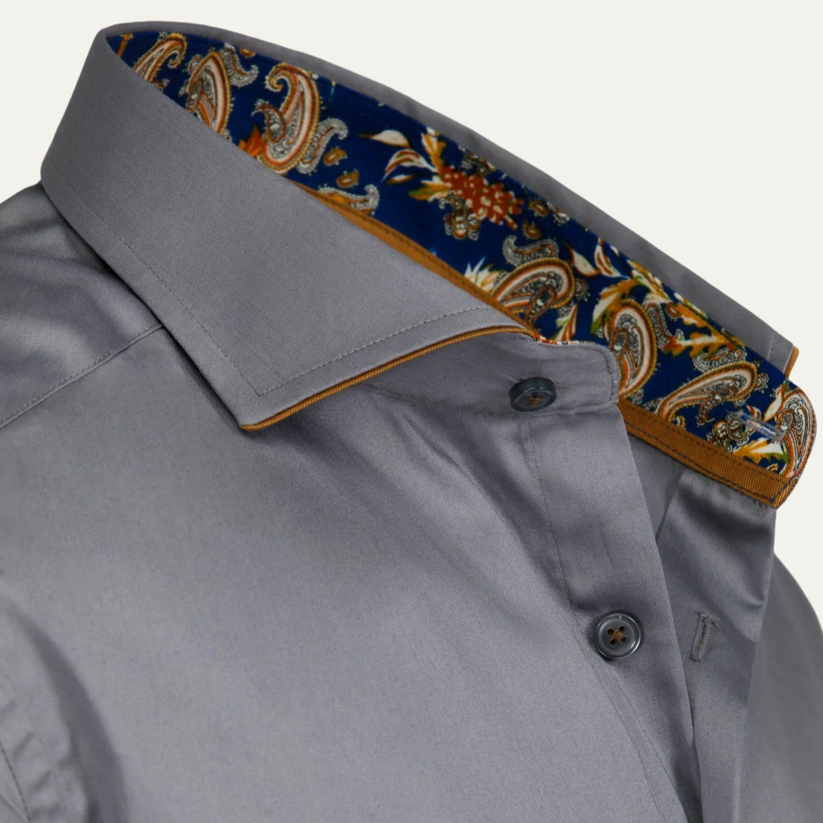 Men's Cotton Dress Shirt Gray Long Sleeve Satin