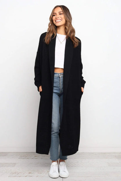 Women's Longline Cardigan Soft Knit Open Front Ribbed Cuffs Beige