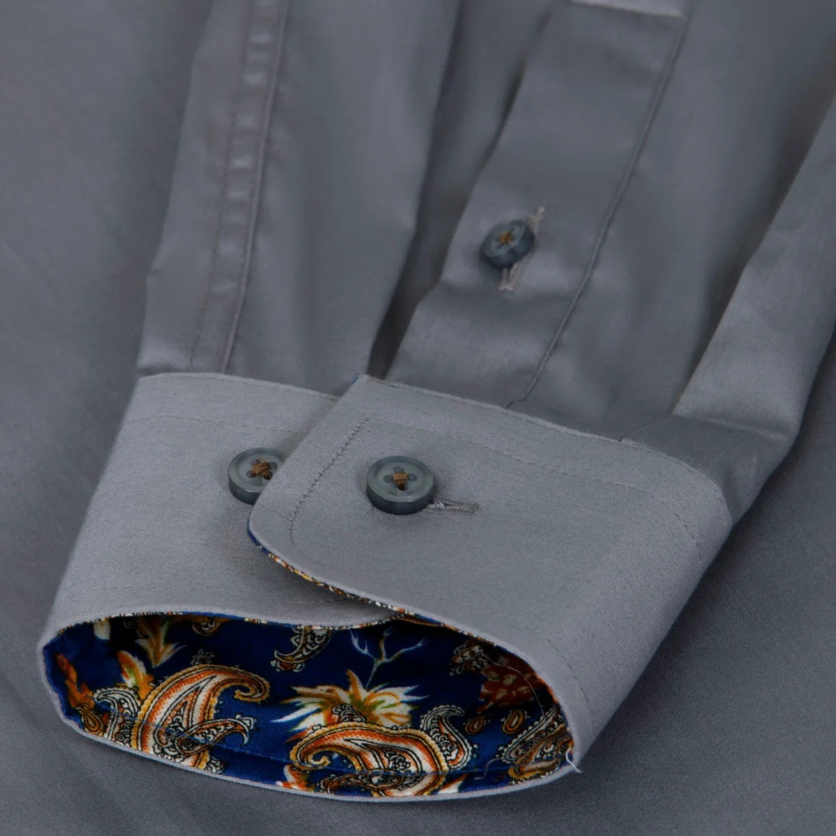 Men's Cotton Dress Shirt Gray Long Sleeve Satin
