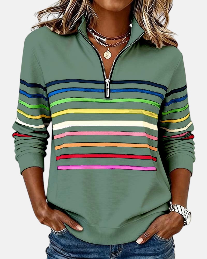 Rainbow Striped Zip Up Sweatshirt
