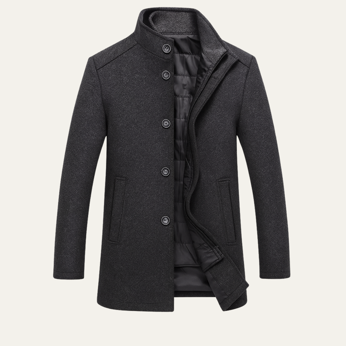 Men's Wool Blend Coat Warm Lining Button Up