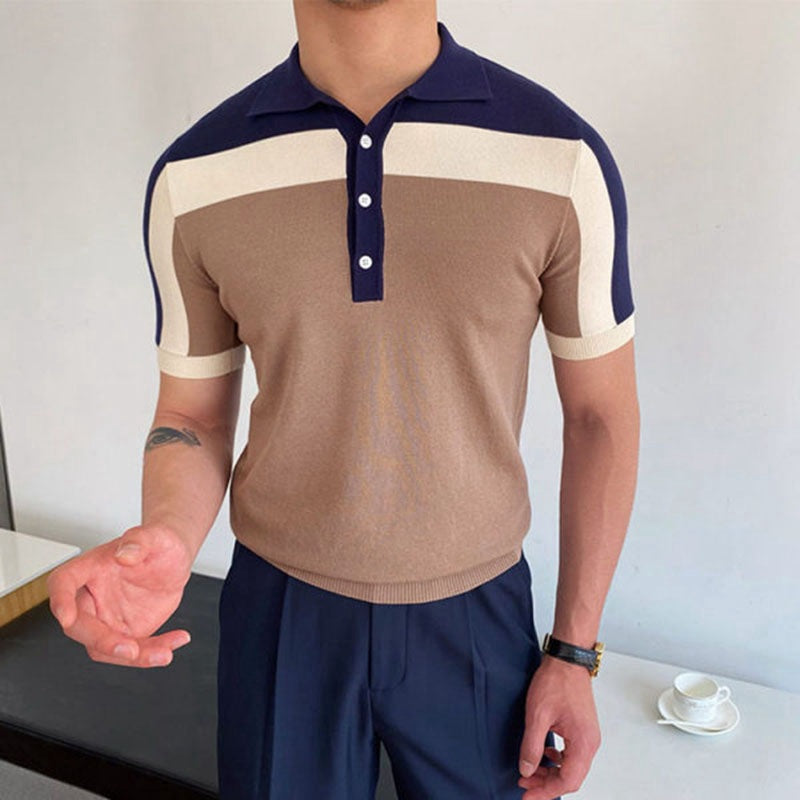 Men's Short Sleeve Polo Shirt Color Block