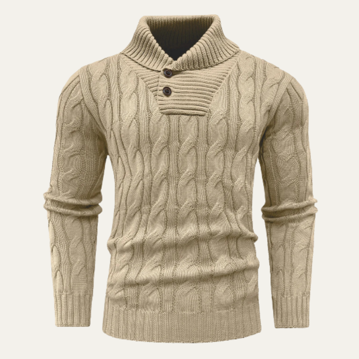 Men's Cable Knit Sweater Shawl Collar Button Neck - Vonnera