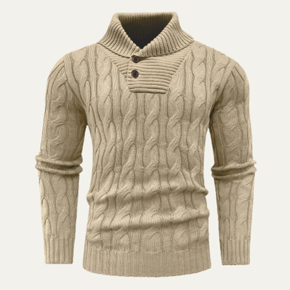 Men's Cable Knit Sweater Shawl Collar Button Neck - Vonnera