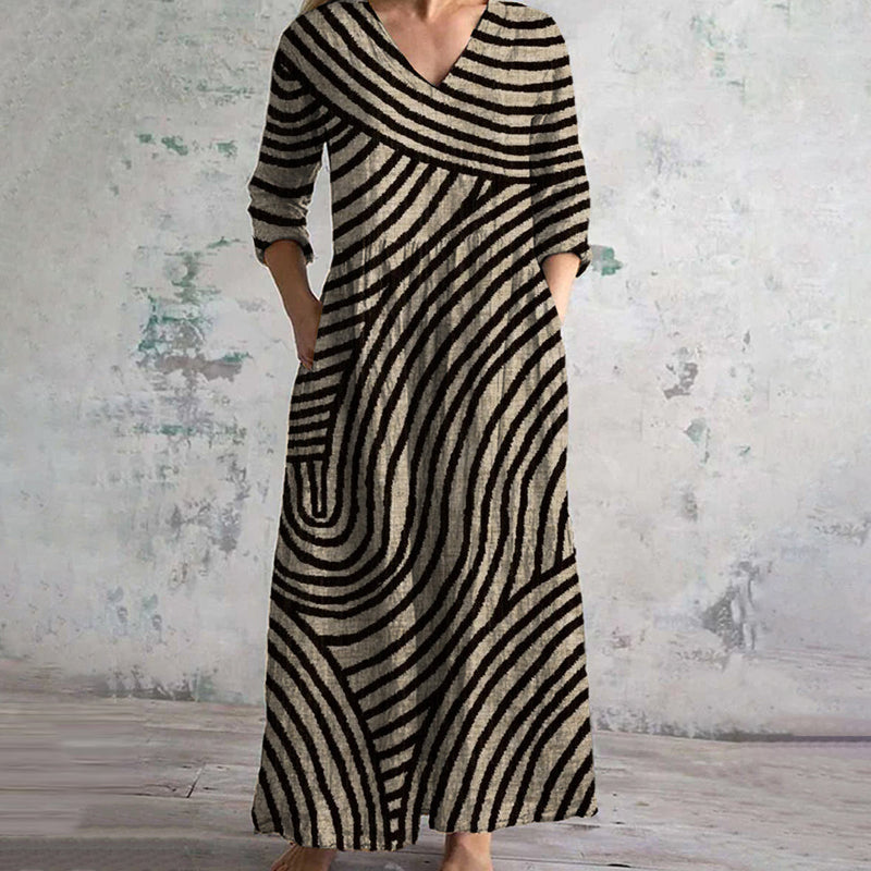 Women's Vintage Striped Midi Dress - Vonnera