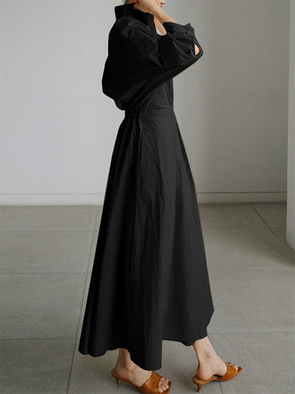 Women's Chic Midi Dress Button Front Closure