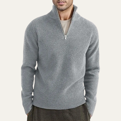 Men's Mock Neck Half Zip Sweater Ribbed Knit Warm
