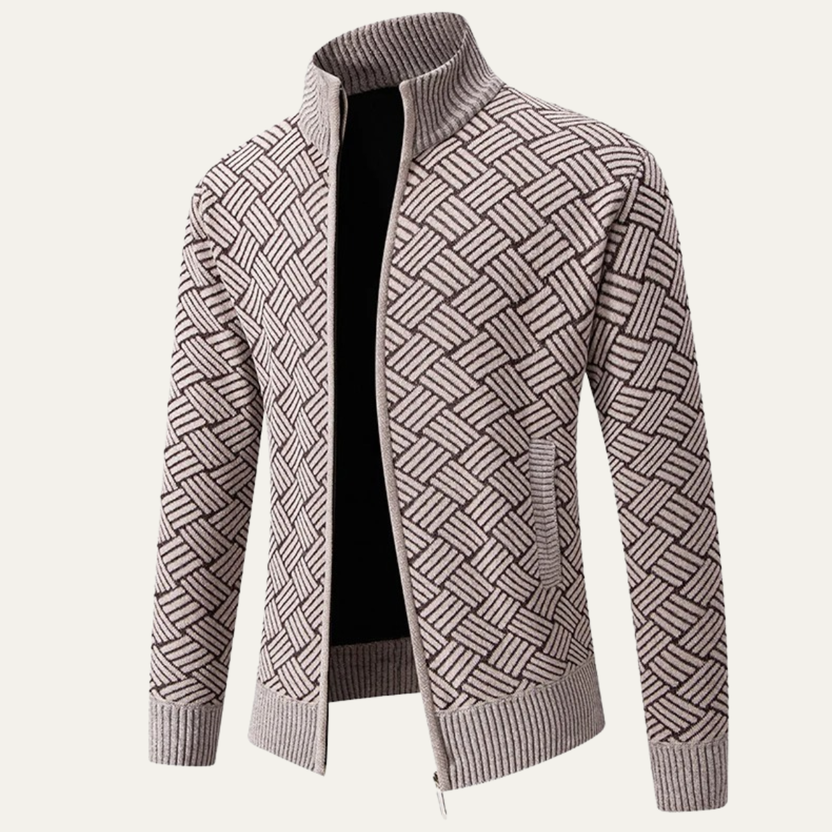 Men's Knit Jacket Diamond Pattern Stand Collar