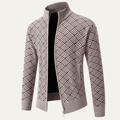 Men's Knit Jacket Diamond Pattern Stand Collar