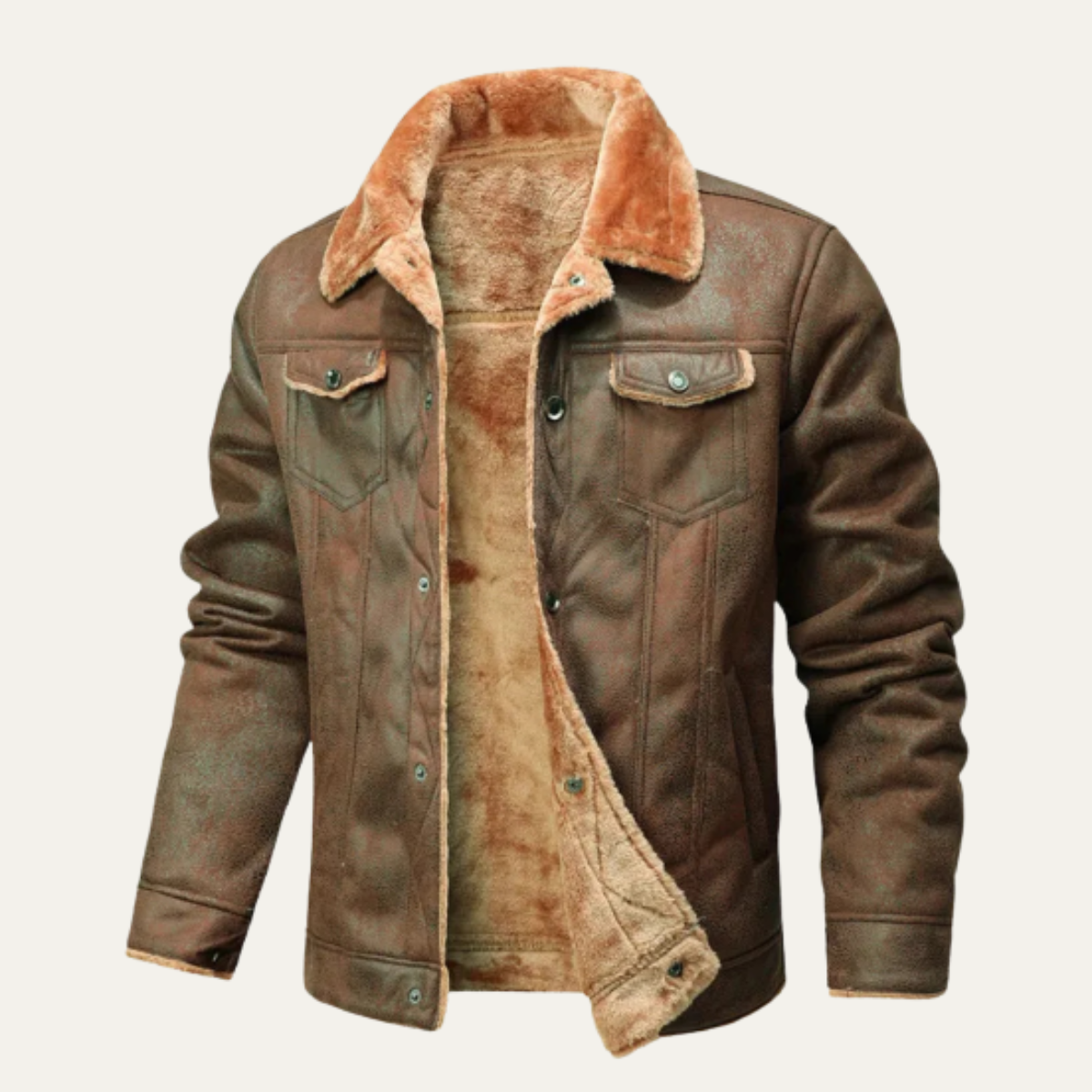 Men's Leather Sherpa Jacket Warm Casual - Vonnera