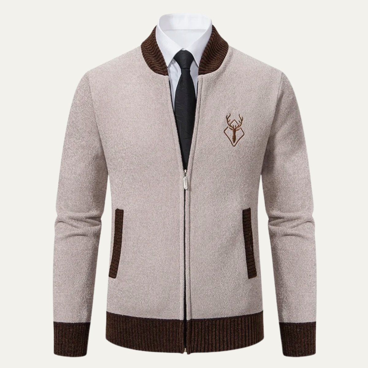 Men's Embroidered Knit Zip Sweater