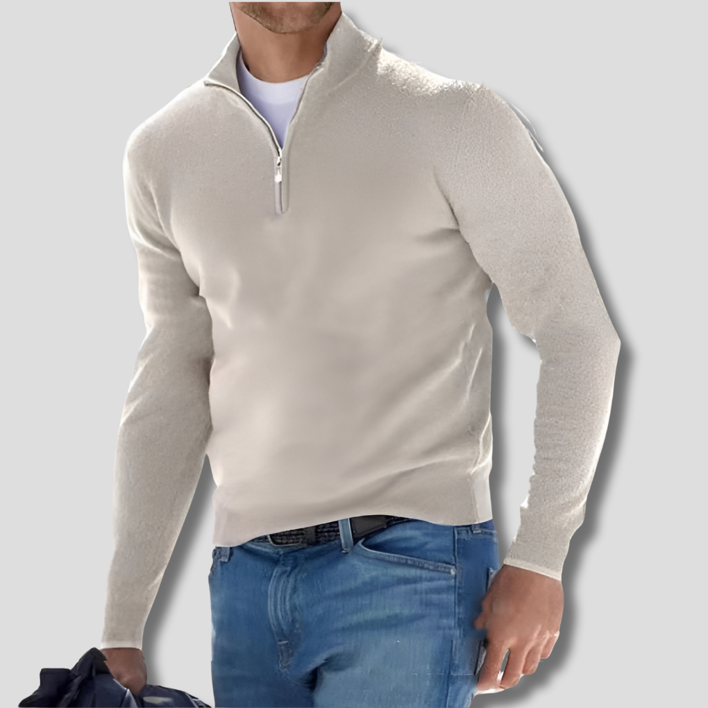 Men's Cotton Pullover Sweater Zipper Collar