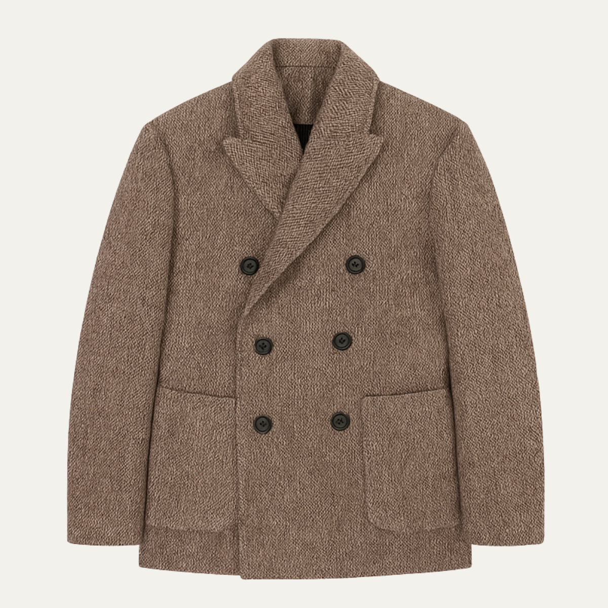 Men's Tweed Blazer Wool Blend Double Breasted Brown - Vonnera