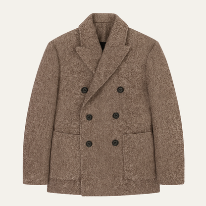 Men's Tweed Blazer Wool Blend Double Breasted Brown - Vonnera