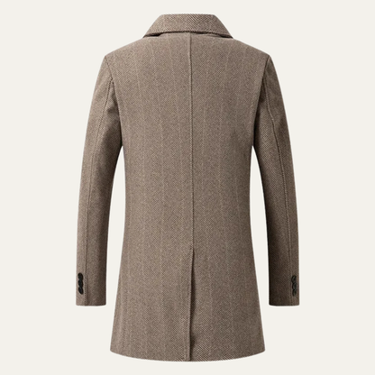 Men's Wool Tweed Overcoat Herringbone Pattern
